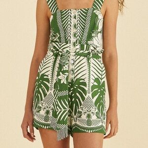 NWT Farm Rio Romper Off-White Macaw Elegance Romper Green & White Romper